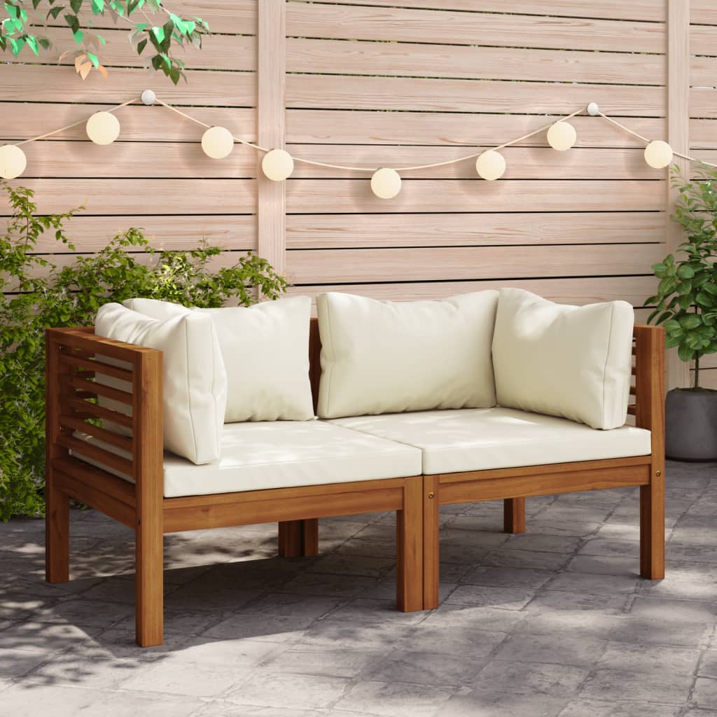 Divani Angolari 2 Pz Con Cuscini Bianco Crema Massello Acacia