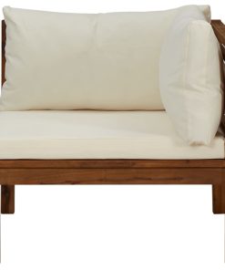 Divano Angolare Modulare Cuscini Bianco Crema In Legno D'acacia
