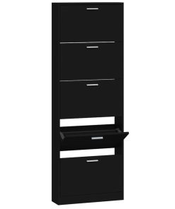 Scarpiera Nera 59x17x169 Cm In Legno Multistrato