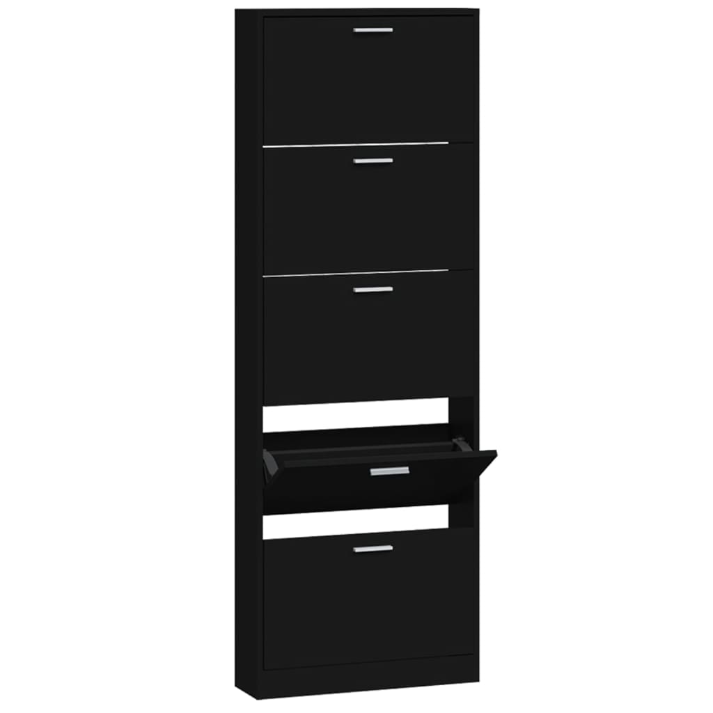 Scarpiera Nera 59x17x169 Cm In Legno Multistrato
