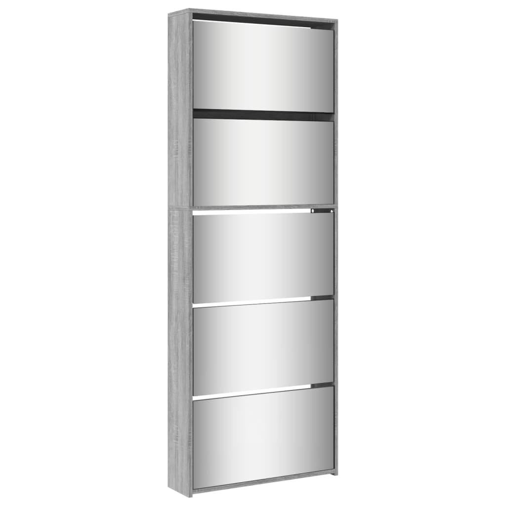 Scarpiera Con Specchio A 5 Livelli Grigio Sonoma 63x17x169,5 cm