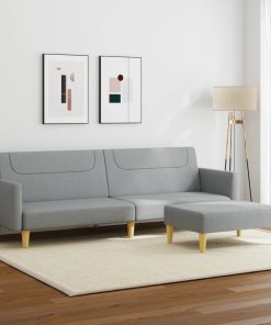 Divano Letto A 2 Posti Con Poggiapiedi Grigio Chiaro In Tessuto