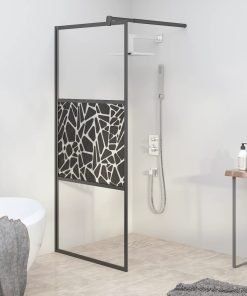 Parete Doccia Walk In 80x195cm Vetro Esg Con Design Pietre Nero
