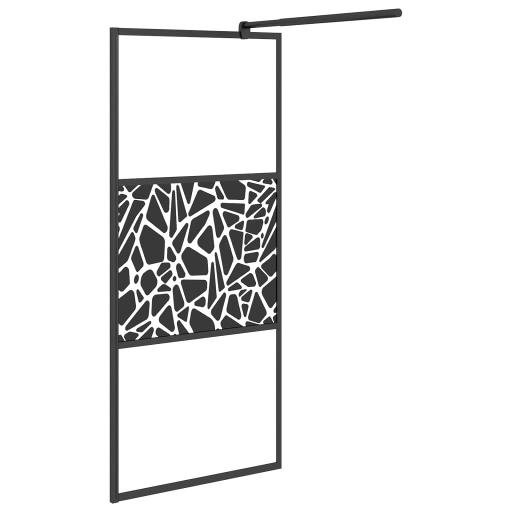 Parete Doccia Walk In 80x195cm Vetro Esg Con Design Pietre Nero - Image 4