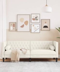 Divano Chesterfield Con Rinforzi 3 Posti Crema In Velluto