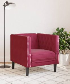 Poltrona Chesterfield Rosso Vino In Velluto