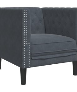 Poltrona Chesterfield Grigio Scuro In Velluto