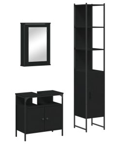 Set Mobili Da Bagno 3 Pz Nero In Legno Multistrato