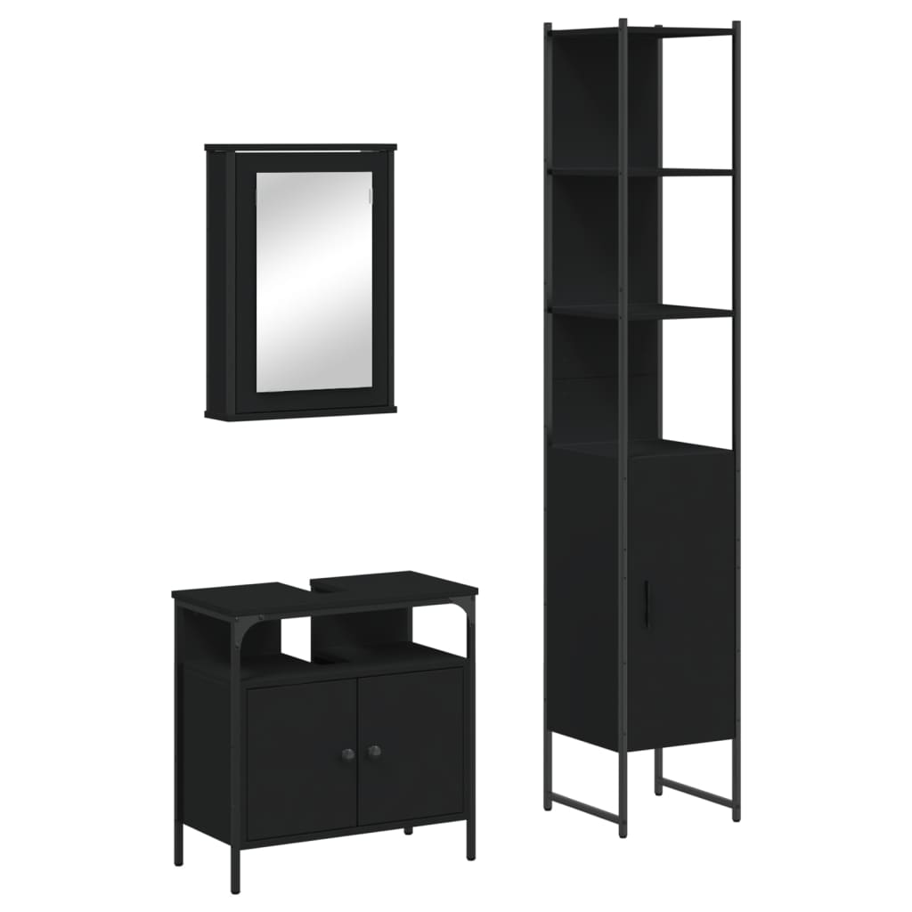 Set Mobili Da Bagno 3 Pz Nero In Legno Multistrato