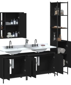 Set Mobili Da Bagno 4 Pz Nero In Legno Multistrato