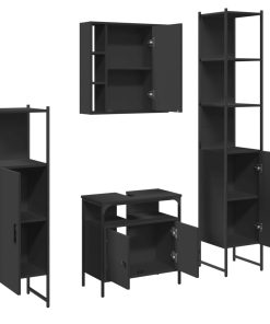 Set Mobili Da Bagno 4 Pz Nero In Legno Multistrato