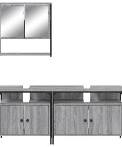 Set Mobili Da Bagno 3 Pz Grigio Sonoma In Legno Multistrato
