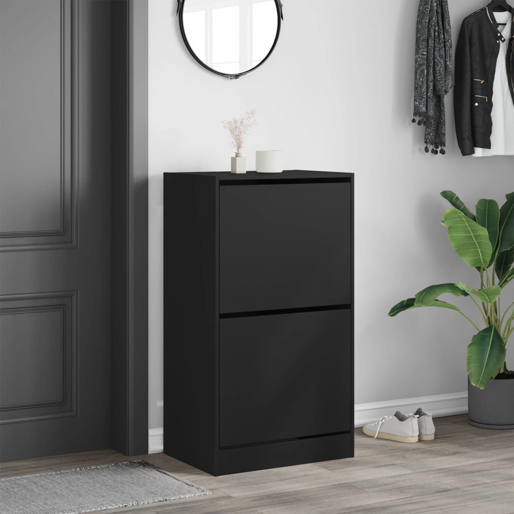 Scarpiera Con 2 Cassetti Ribaltabili Nera 60x42x108 cm