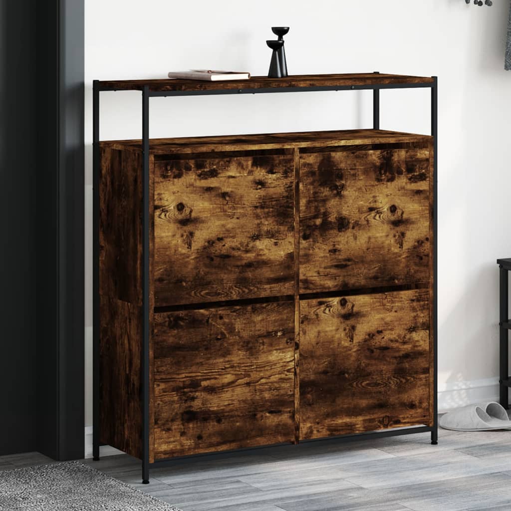 Scarpiera Con 4 Cassetti Ribaltabili Rovere Fumo 100x34x112 cm - Image 2