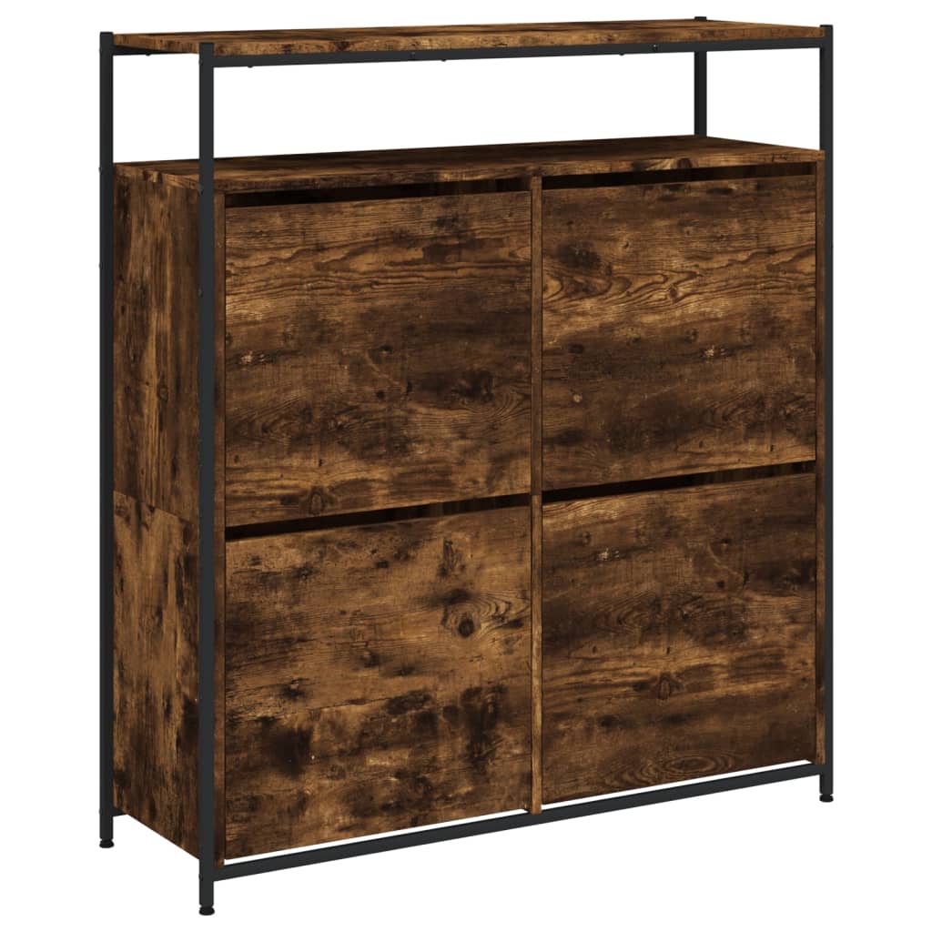 Scarpiera Con 4 Cassetti Ribaltabili Rovere Fumo 100x34x112 cm