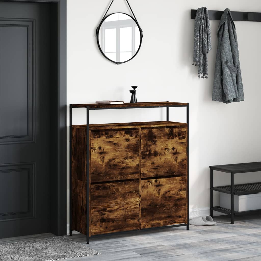 Scarpiera Con 4 Cassetti Ribaltabili Rovere Fumo 100x34x112 cm - Image 6