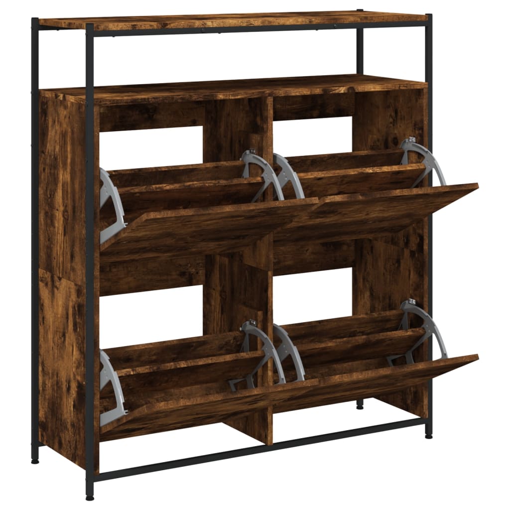 Scarpiera Con 4 Cassetti Ribaltabili Rovere Fumo 100x34x112 cm - Image 4