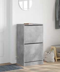 Scarpiera 2 Cassetti Ribaltabili Grigio Cemento 60x42x108 cm
