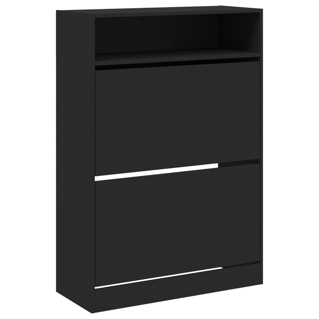 Scarpiera Con 2 Cassetti Ribaltabili Nera 80x34x116 cm - Image 6