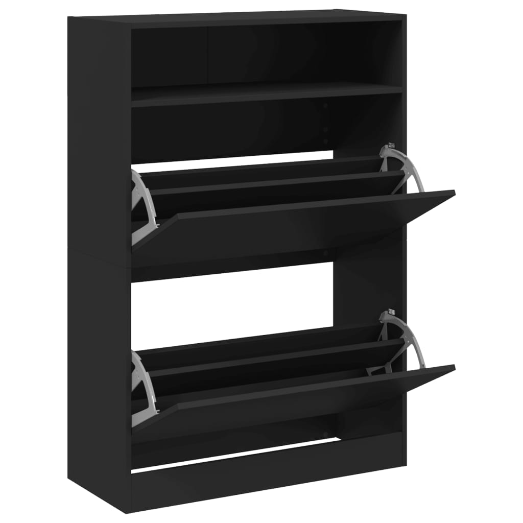 Scarpiera Con 2 Cassetti Ribaltabili Nera 80x34x116 cm