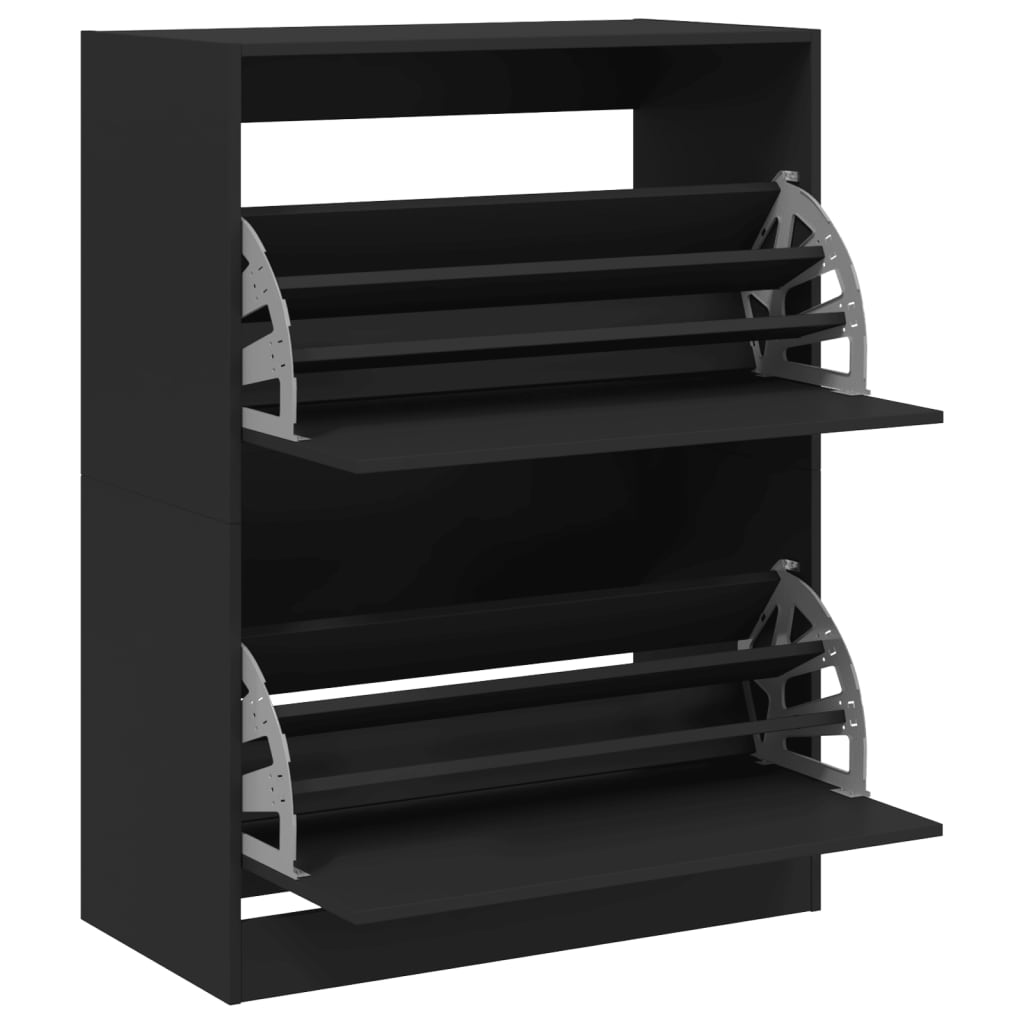Scarpiera Con 2 Cassetti Ribaltabili Nera 80x42x108 cm - Image 4