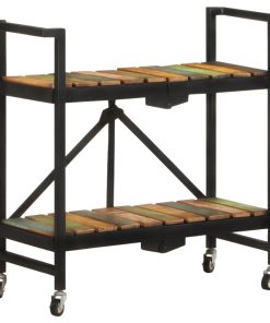 Carrello Da Cucina 87x36x81 Cm In Legno Massello Di Recupero