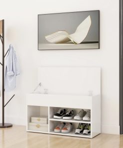 Panca Portascarpe Bianco Lucido 80x30x45 Cm In Truciolato