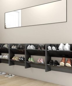 Scarpiere A Muro 4pz Grigio Lucido 60x18x60cm Legno Multistrato