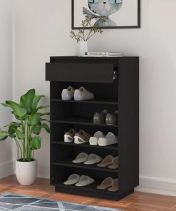 Scarpiera Nera 60x34x105 Cm In Legno Massello Di Pino