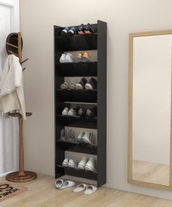 Scarpiere A Muro 2pz Nero Lucido 60x18x90cm Legno Multistrato