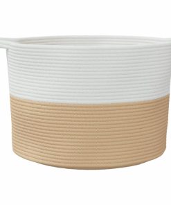 Cesto Per Biancheria Beige E Bianco Ø55x36 Cm In Cotone