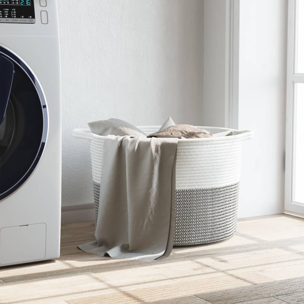 Cesto Per Biancheria Grigio E Bianco Ø55x36 Cm In Cotone