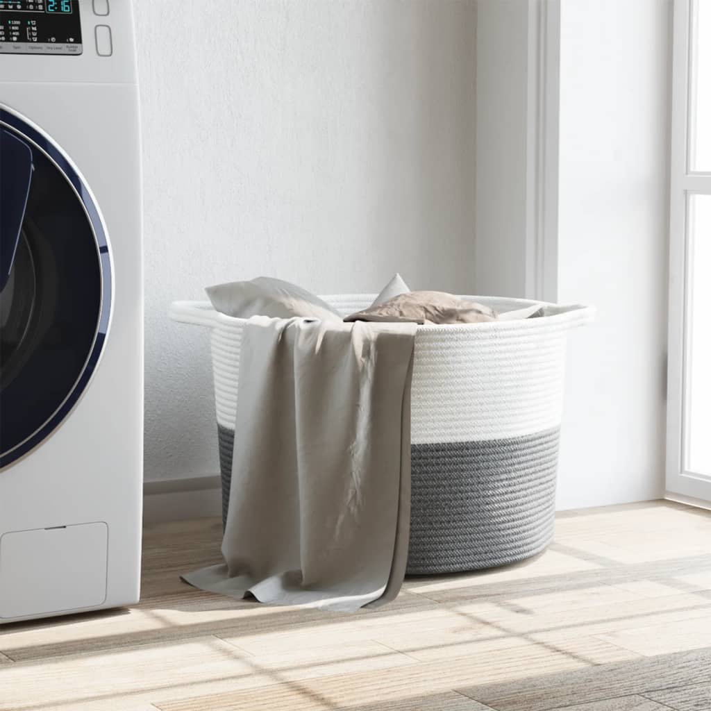 Cesto Per Biancheria Grigio E Bianco Ø55x36 Cm In Cotone - Image 3