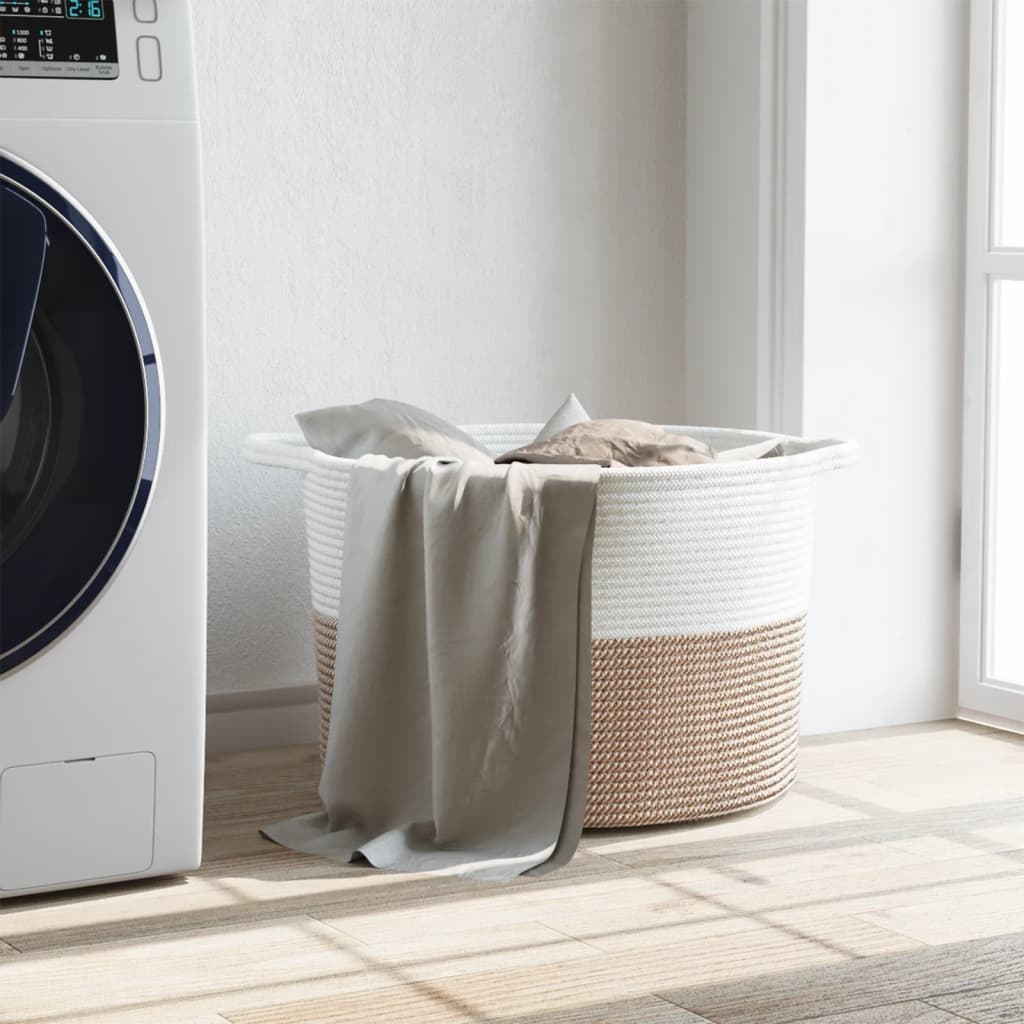 Cesto Per Biancheria Marrone E Bianco Ø55x36 Cm In Cotone - Image 4