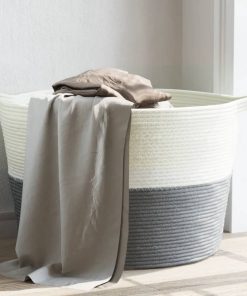 Cesto Per Biancheria Grigio E Bianco Ø60x36 Cm In Cotone