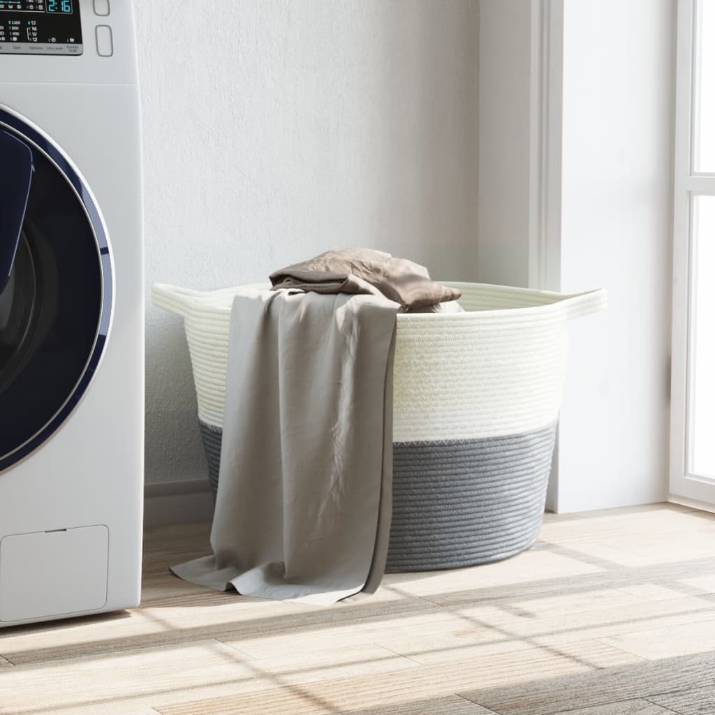 Cesto Per Biancheria Grigio E Bianco Ø60x36 Cm In Cotone - Image 6