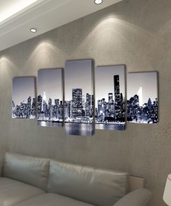 5 Pz Stampa Su Tela Da Muro Panorama New York Monocromatico 100 X 50cm