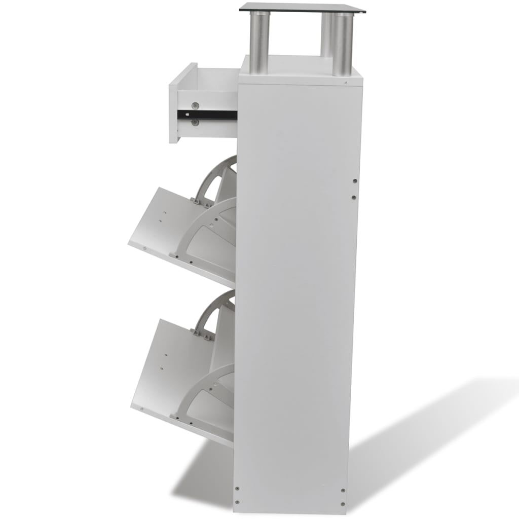 Scarpiera Con Cassetto E Mensola Vetro Sopra In Legno Bianco - Image 6