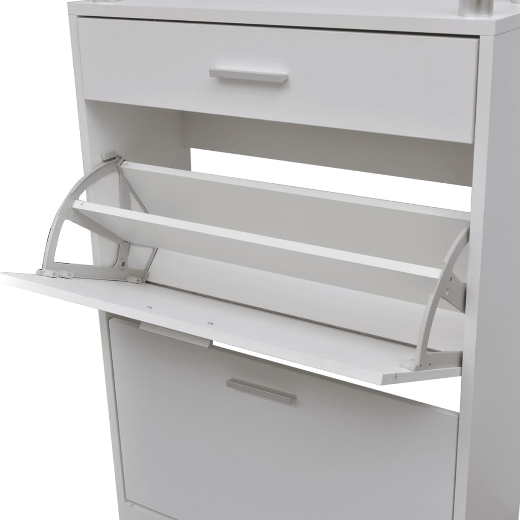 Scarpiera Con Cassetto E Mensola Vetro Sopra In Legno Bianco - Image 4