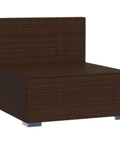 Divano Centrale Da Giardino Con Cuscini In Polyrattan Marrone