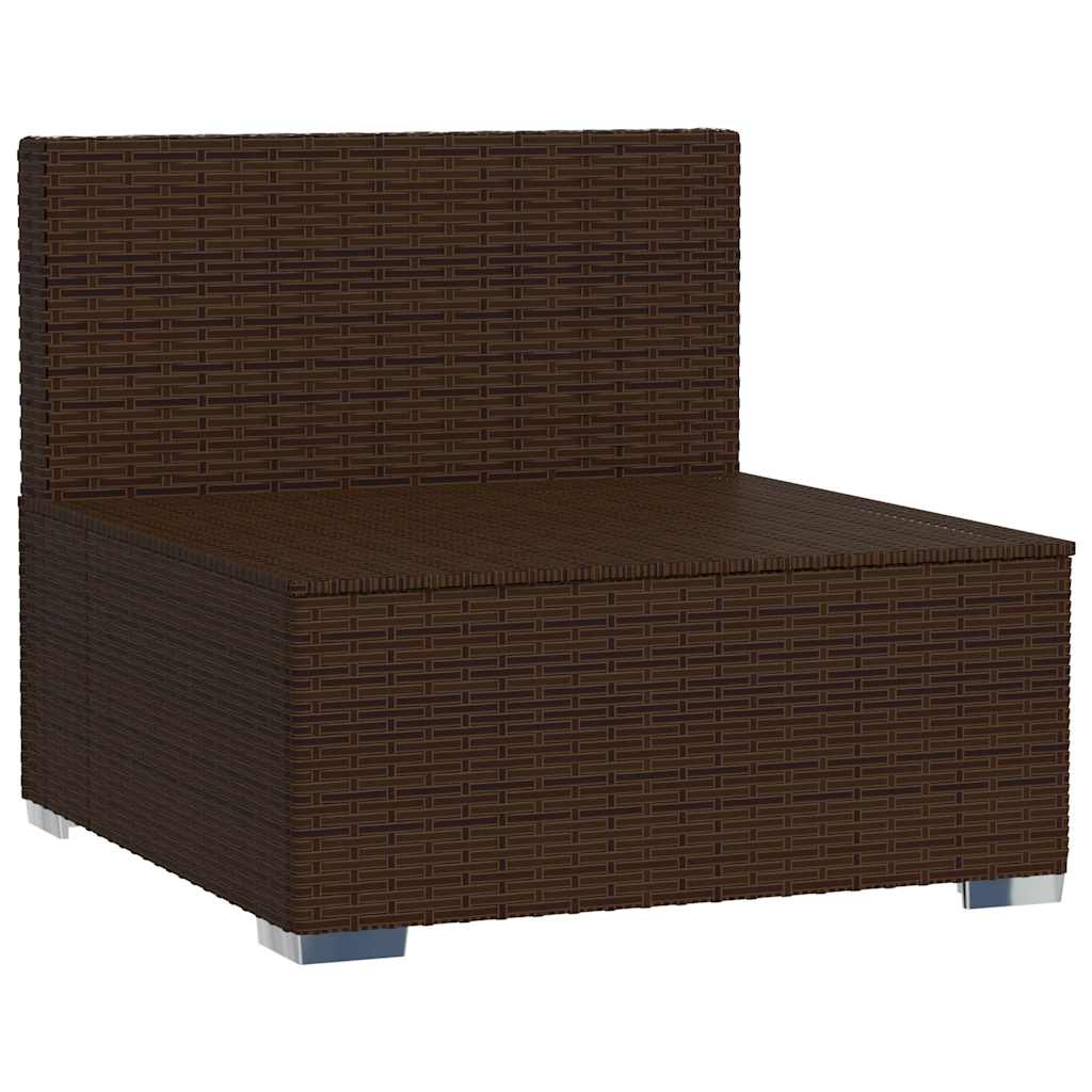 Divano Centrale Da Giardino Con Cuscini In Polyrattan Marrone