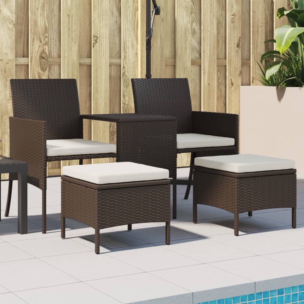 Divano Giardino 2posti Con Tavolo E Sgabelli Marrone Polyrattan - Image 2