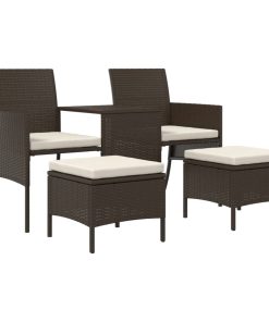 Divano Giardino 2posti Con Tavolo E Sgabelli Marrone Polyrattan