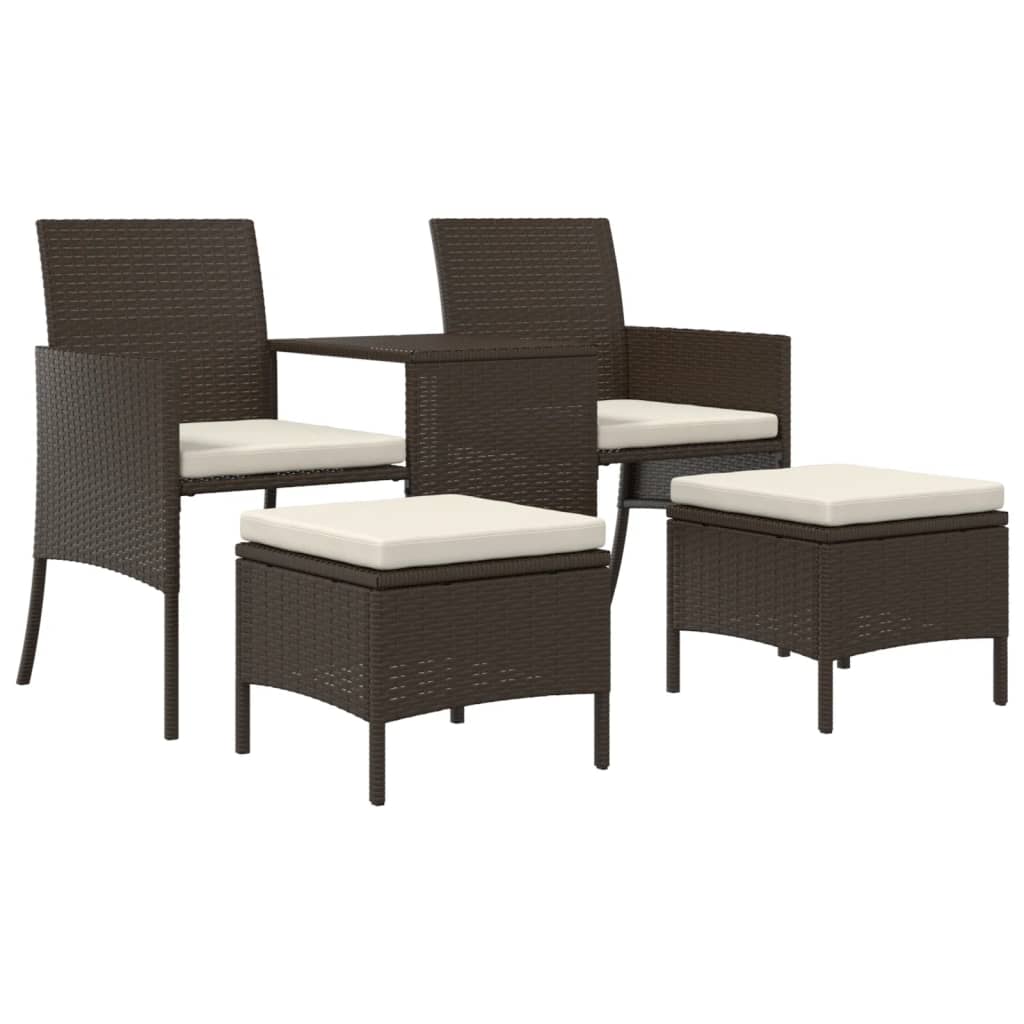 Divano Giardino 2posti Con Tavolo E Sgabelli Marrone Polyrattan