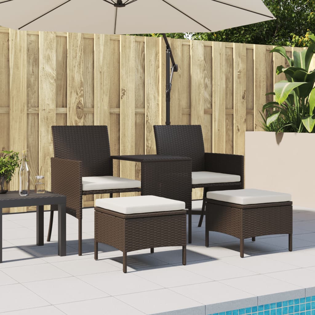 Divano Giardino 2posti Con Tavolo E Sgabelli Marrone Polyrattan - Image 6