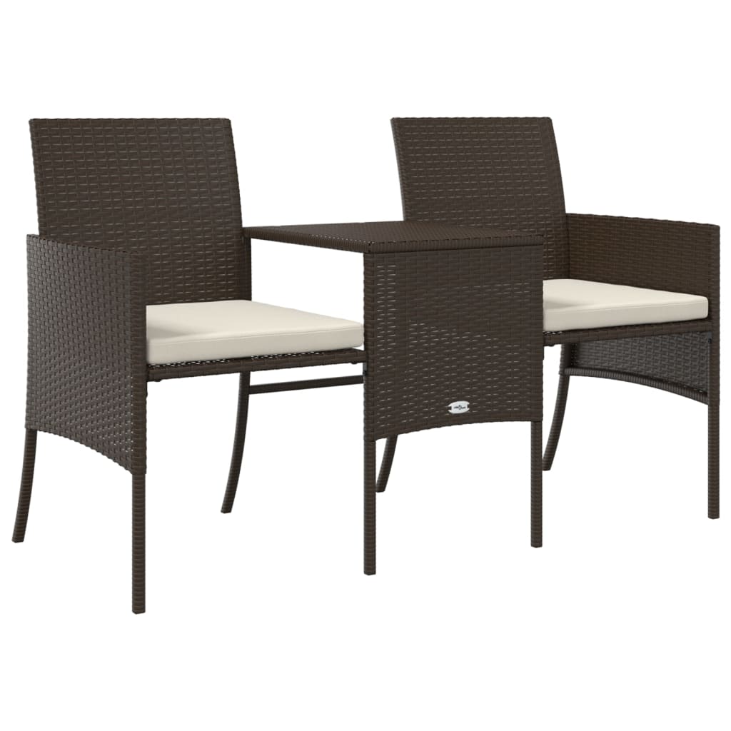 Divano Giardino 2posti Con Tavolo E Sgabelli Marrone Polyrattan - Image 4