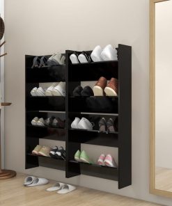 Scarpiere A Muro 4 Pz Nere 60x18x60 Cm In Legno Multistrato