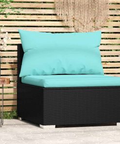 Divano Centrale Da Giardino Con Cuscini In Polyrattan Nero