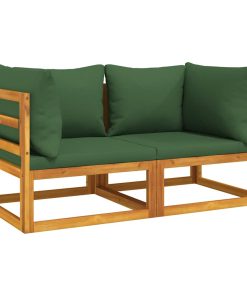Divani Angolari Modulari 2pz Con Cuscini Verdi Massello Acacia