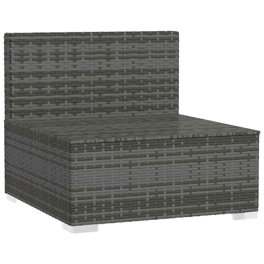 Divano Centrale Da Giardino Con Cuscini In Polyrattan Grigio